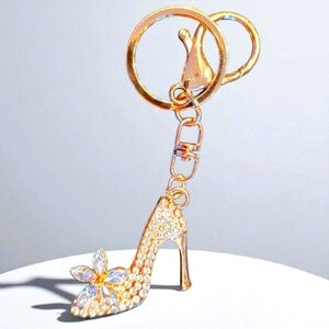 Gold Rhinestone High Heel Keychain